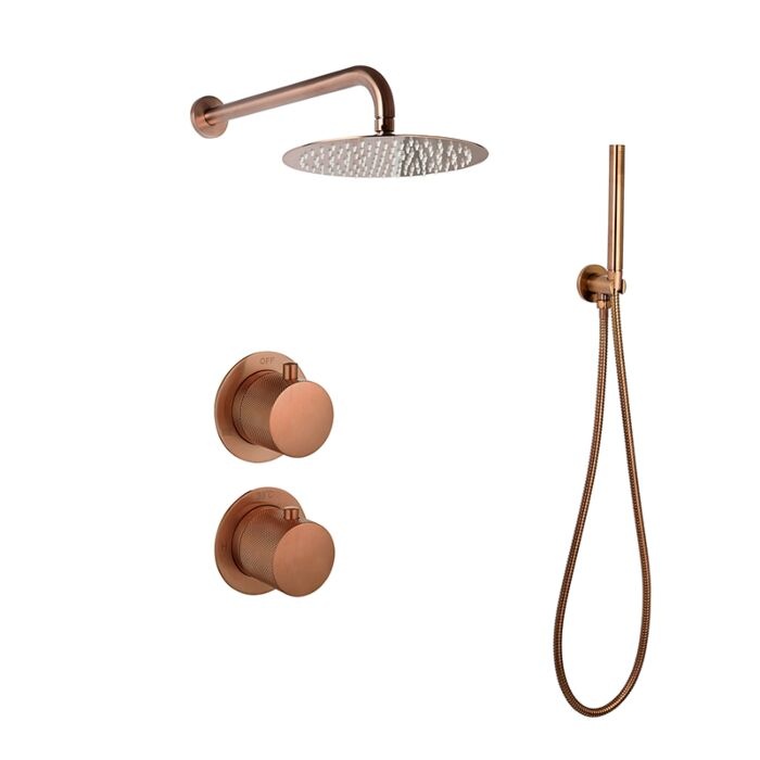 Doucheset inbouw met box thermostaat, muurbevestiging / afwerkringen / douchekop 30 cm Brons