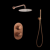 Doucheset inbouw met box thermostaat, muurbevestiging / douchekop 30 cm rond Brons met geribbeld knop