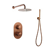 Doucheset inbouw met box thermostaat, muurbevestiging / douchekop 30 cm rond Brons met geribbeld knop