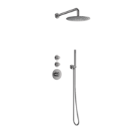 Doucheset inbouw deluxe met box thermostaat, muurbevestiging / douchekop 30 cm rond Gun Metal met geribbeld knop