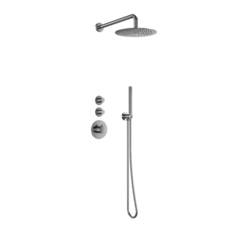 Doucheset inbouw deluxe met box thermostaat, muurbevestiging / douchekop 30 cm rond Gun Metal