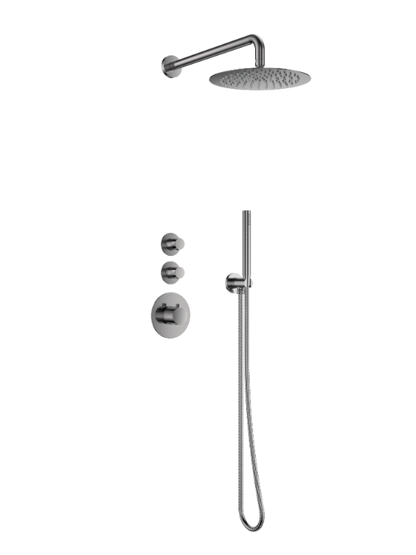 Doucheset inbouw deluxe met box thermostaat, muurbevestiging / douchekop 30 cm Gun Metal