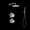Doucheset inbouw met box thermostaat, muurbevestiging / afwerkringen / douchekop 30 cm rond Gun Metal met geribbeld knop