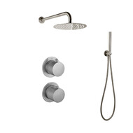 Doucheset inbouw met box thermostaat, muurbevestiging / afwerkringen / douchekop 30 cm rond Gun Metal