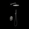 Doucheset inbouw met box thermostaat, muurbevestiging / douchekop 30 cm rond Gun Metal met geribbeld knop