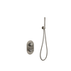 Doucheset inbouw met box thermostaat, muurbevestiging / douchekop 30 cm rond Gun Metal met geribbeld knop