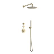 Doucheset inbouw deluxe met box thermostaat, muurbevestiging / douchekop 30 cm rond Goud Geborsteld