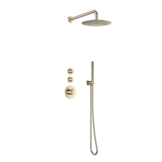 Doucheset inbouw deluxe met box thermostaat, muurbevestiging / douchekop 30 cm rond Goud Geborsteld