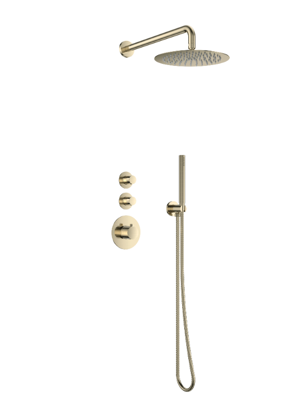Doucheset inbouw deluxe met box thermostaat, muurbevestiging / douchekop 30 cm Goud Geborsteld
