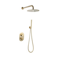Doucheset inbouw met box thermostaat, muurbevestiging / douchekop 30 cm rond Goud Geborsteld