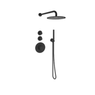 Doucheset inbouw deluxe met box thermostaat, muurbevestiging / douchekop 30 cm rond Mat Zwart met geribbeld knop