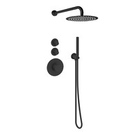 Doucheset inbouw deluxe met box thermostaat, muurbevestiging / douchekop 30 cm rond Mat Zwart