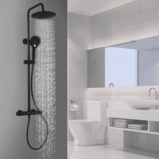 Doucheset thermostatisch New York (in hoogte verstelbaar) rond Mat Zwart douchekop 25 cm