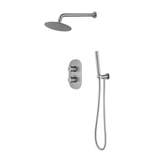 Doucheset inbouw met box thermostaat, muurbevestiging / douchekop 30 cm rond RVS