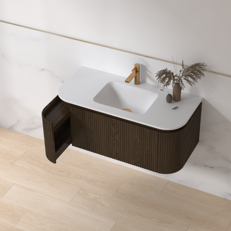 Badmeubelset Eleganza 100 Keramiek Dark Walnut zonder spiegel