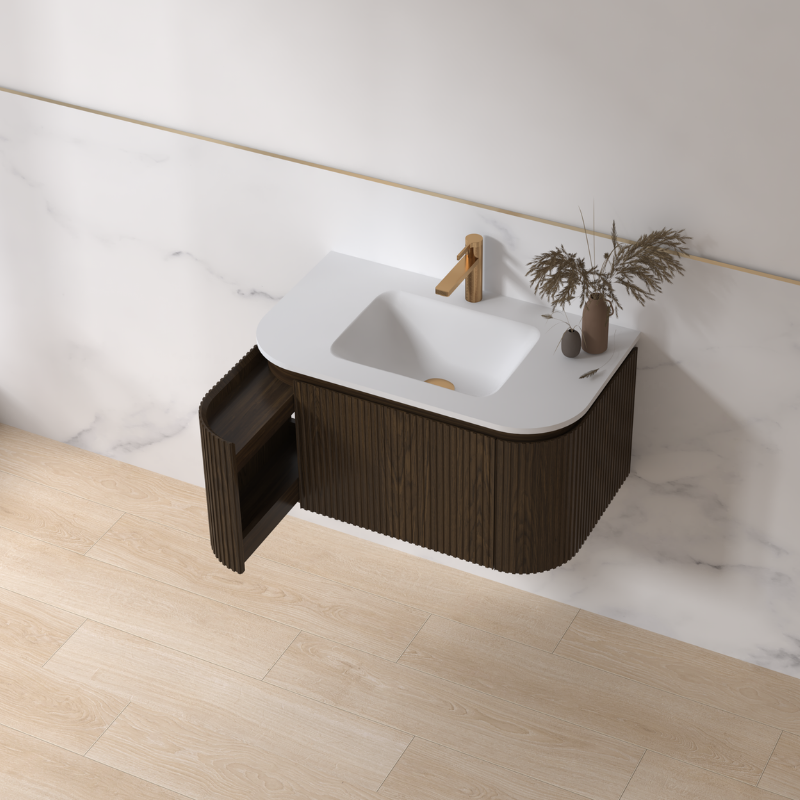 Badmeubelset Eleganza 80 Keramiek Dark Walnut zonder spiegel