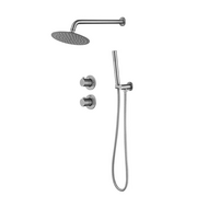 Doucheset inbouw met box thermostaat, muurbevestiging / afwerkringen / douchekop 25 cm rond RVS