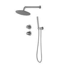 Doucheset inbouw met box thermostaat, muurbevestiging / afwerkringen / douchekop 30 cm rond RVS