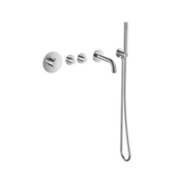 Badset inbouw deluxe met box thermostaat, muurbevestiging / doucheslang, staafhanddouche rond RVS