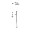 Doucheset inbouw deluxe met box thermostaat, muurbevestiging / douchekop 25 cm rond RVS met geribbeld knop