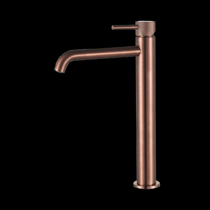 Wastafelmengkraan Slimline hoog Brons met geribbelde knop