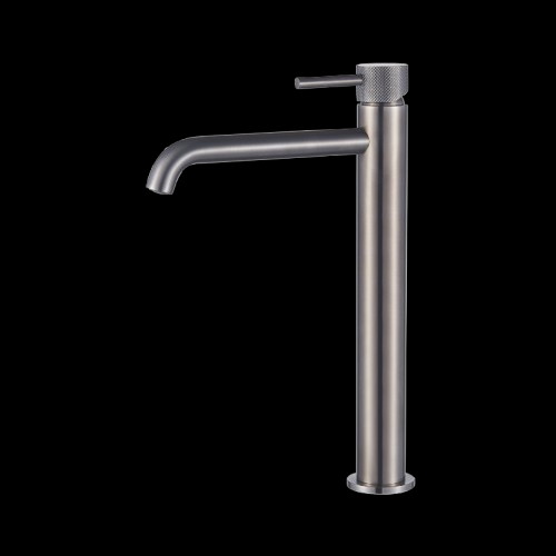 Wastafelmengkraan Slimline hoog Gun Metal met geribbelde kn
