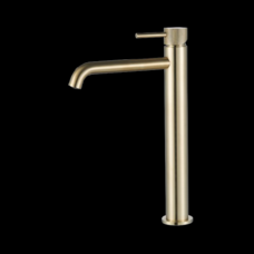 Wastafelmengkraan Slimline hoog Goud Geborsteld met geribbelde knop