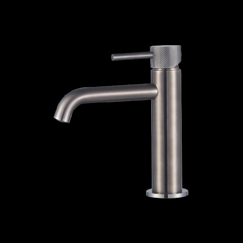 Wastafelmengkraan Slimline Gun Metal met geribbelde kn