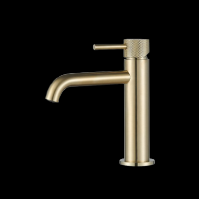 Wastafelmengkraan Slimline Goud Geborsteld met geribbelde knop