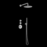 Doucheset inbouw deluxe met box thermostaat, muurbevestiging / douchekop 25 cm rond RVS met geribbeld knop