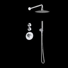 Doucheset inbouw deluxe met box thermostaat, muurbevestiging / douchekop 30 cm rond Chroom met geribbeld knop