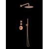 Doucheset inbouw deluxe met box thermostaat, muurbevestiging / douchekop 30 cm rond Brons met geribbeld knop