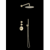 Doucheset inbouw deluxe met box thermostaat, muurbevestiging / douchekop 25 cm rond Goud Geborsteld met geribbeld knop