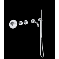 Badset inbouw deluxe met box thermostaat, muurbevestiging / doucheslang, staafhanddouche rond Chroom met geribbeld knop