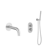 Badset inbouw met box thermostaat, muurbevestiging / doucheslang, staafhanddouche rond RVS