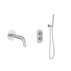 Badset inbouw met box thermostaat, muurbevestiging / doucheslang, staafhanddouche rond RVS