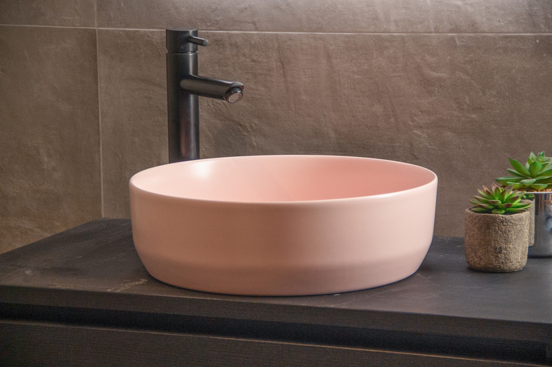 Waskom Keramiek Victoria Color Line incl. clickwaste Mat Pastel Roze