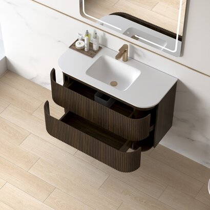 Badmeubelset Eleonora 100 Keramiek Dark Walnut zonder spiegel