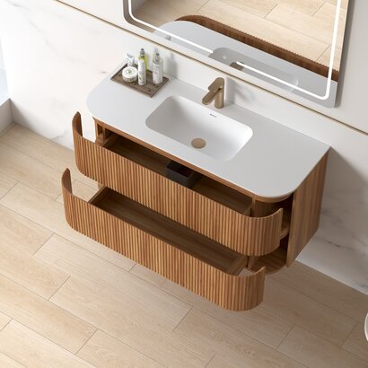 Badmeubelset Eleonora 120 Solid Surface Acacia zonder spiegel