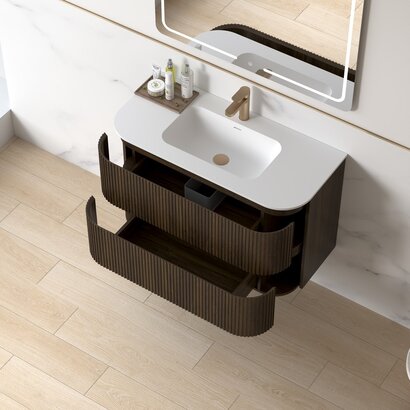 Badmeubelset Eleonora 100 Solid Surface Dark Walnut zonder spiegel
