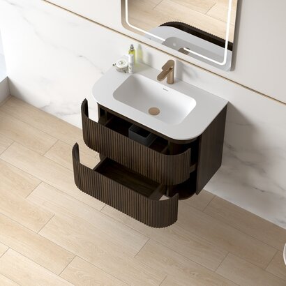 Badmeubelset Eleonora 80 Solid Surface Dark Walnut zonder spiegel