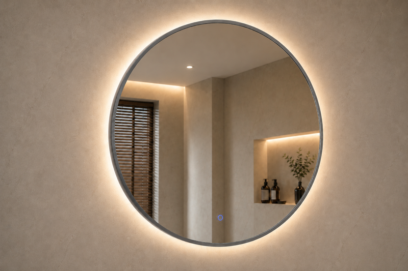 Ronde spiegel met indirecte verlichting Gun Metal