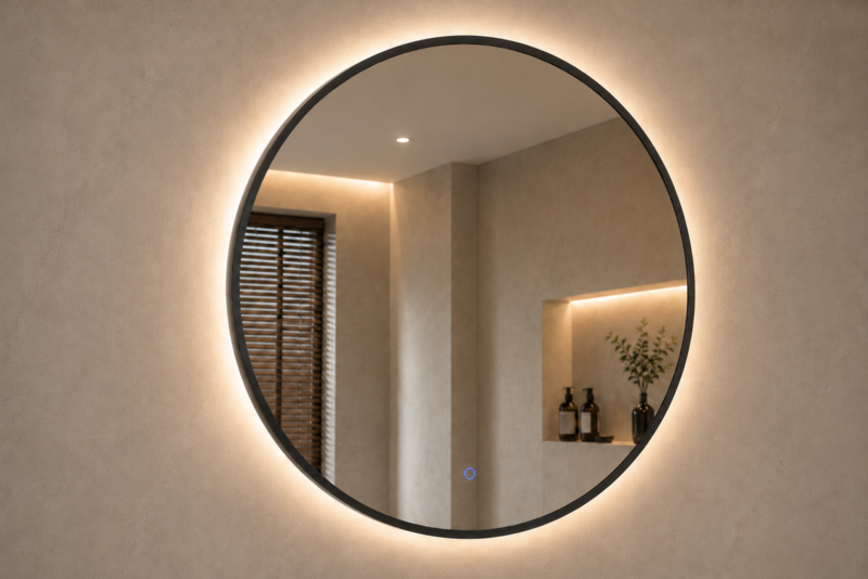 Ronde spiegel met indirecte verlichting Mat Zwart 80