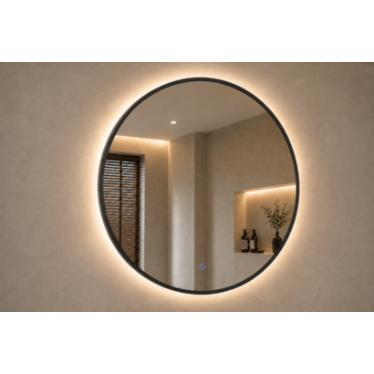 Ronde spiegel met indirecte verlichting Mat Zwart 60 incl. spiegelverwarming