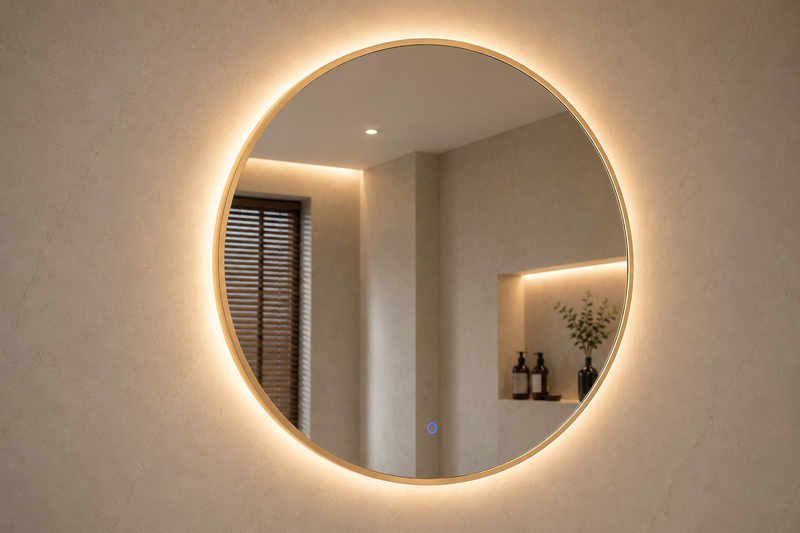 Ronde spiegel met indirecte verlichting Goud Geborsteld 80 incl. spiegelverwarming