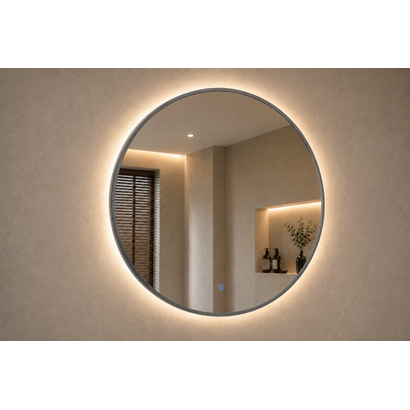 Ronde spiegel met indirecte verlichting Gun Metal 60 incl. spiegelverwarming