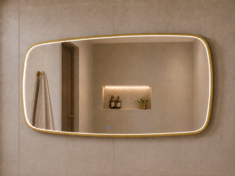 Spiegel element met directe verlichting Goud Geborsteld 140 incl. spiegelverwarming