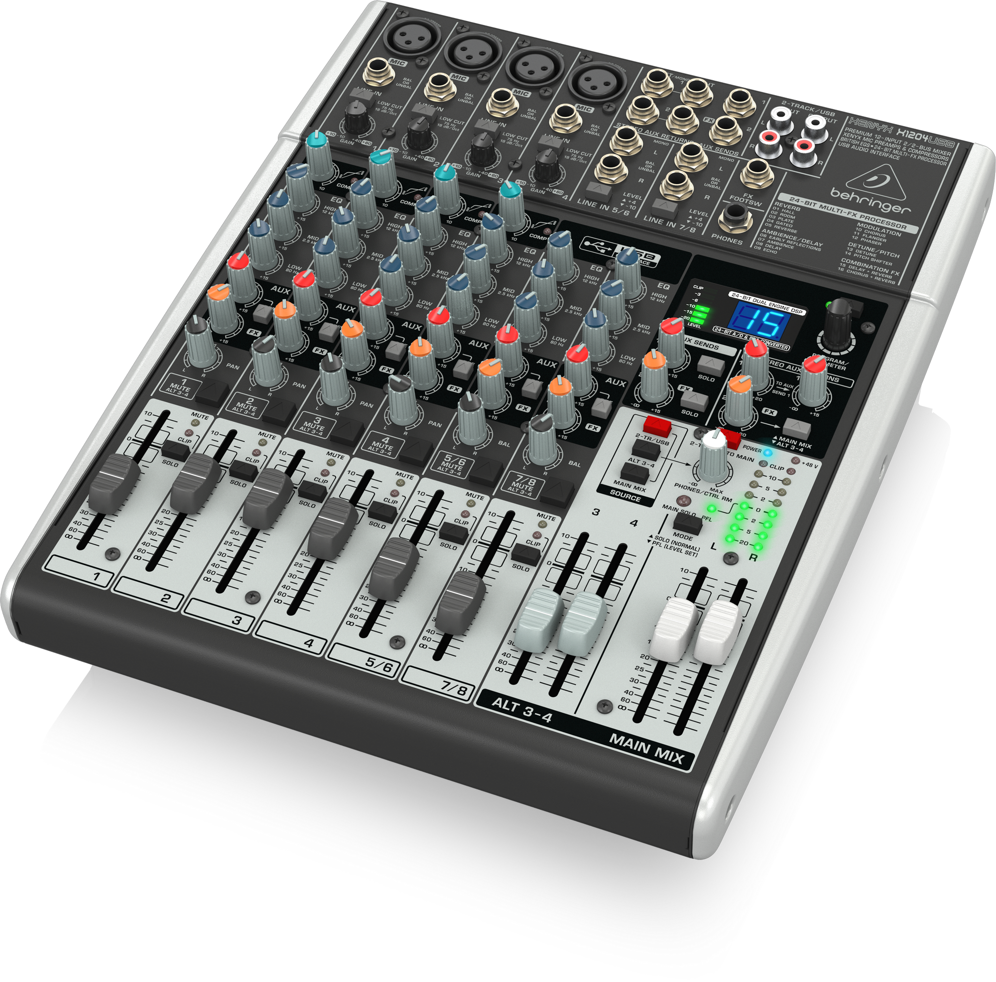 behringer xenyx x1204usb premium 12-input 2/2-bus mixer with usb/audio interfa
