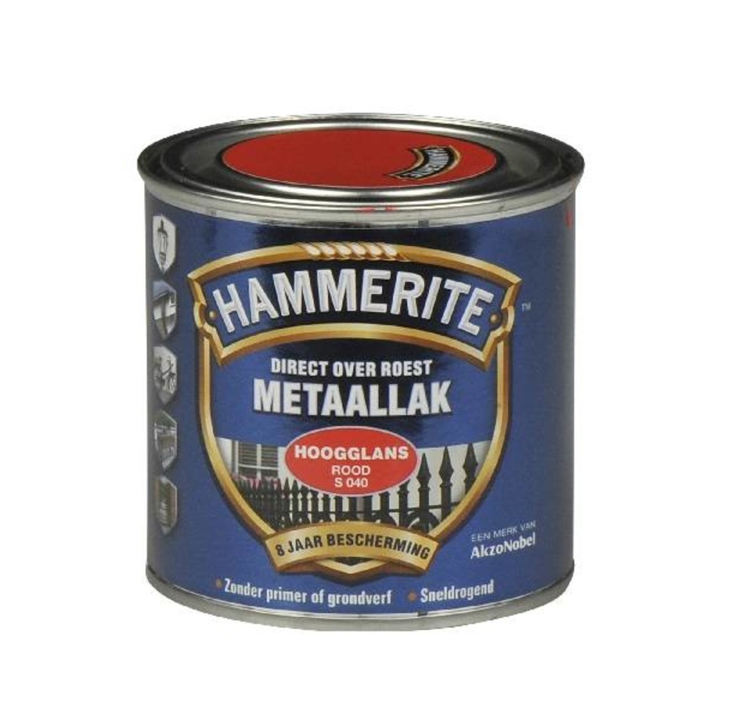 Hammerite Hammerite Metaallak hoogglans S040 rood 250ML