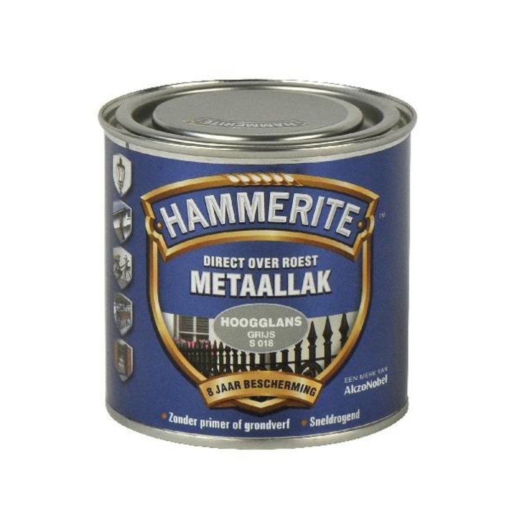 Hammerite Hammerite Metaallak hoogglans S018 grijs 250ML